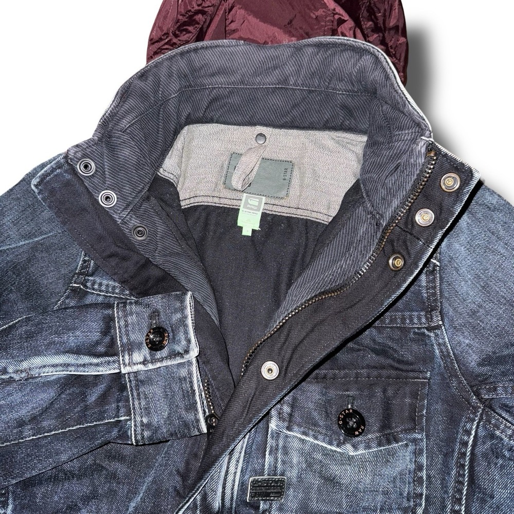 G‎ STAR RAW Denim Jacket Small Coban 3D Slim  Compactable Hoodie Zip Up Snap